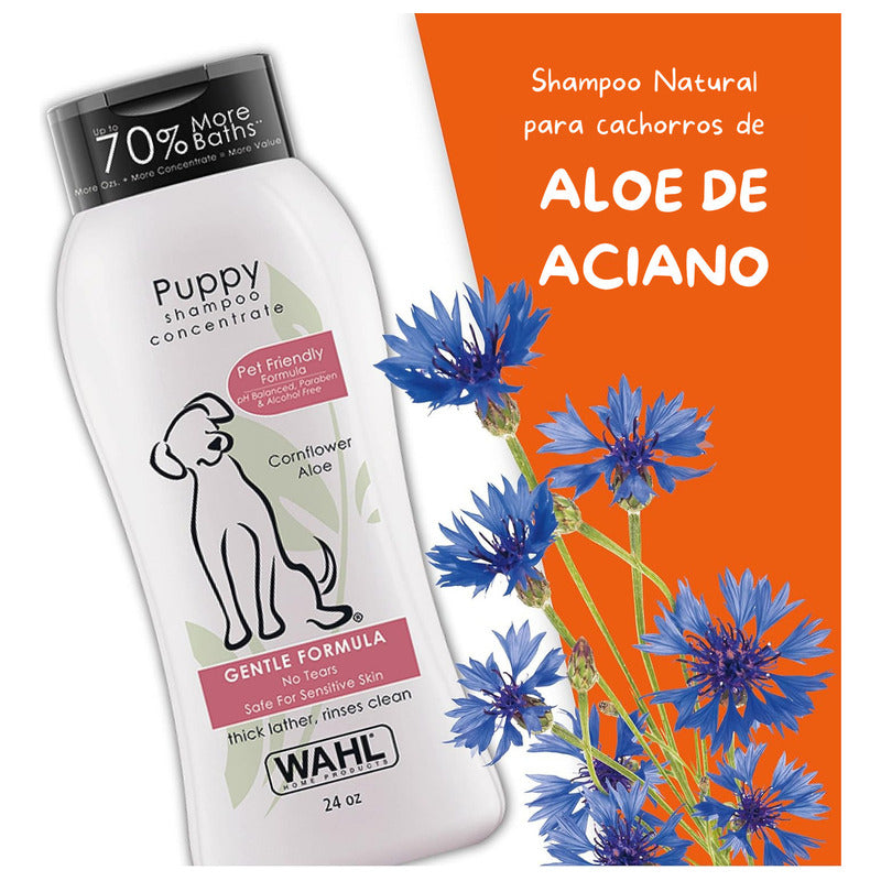 Shampoo Para Perros Wahl® Con Formula Natural De Aloe Aciano Y Glicerina Ideal Para Mascotas De Piel Sensible Puppy Uso En Todo Tipo De Razas