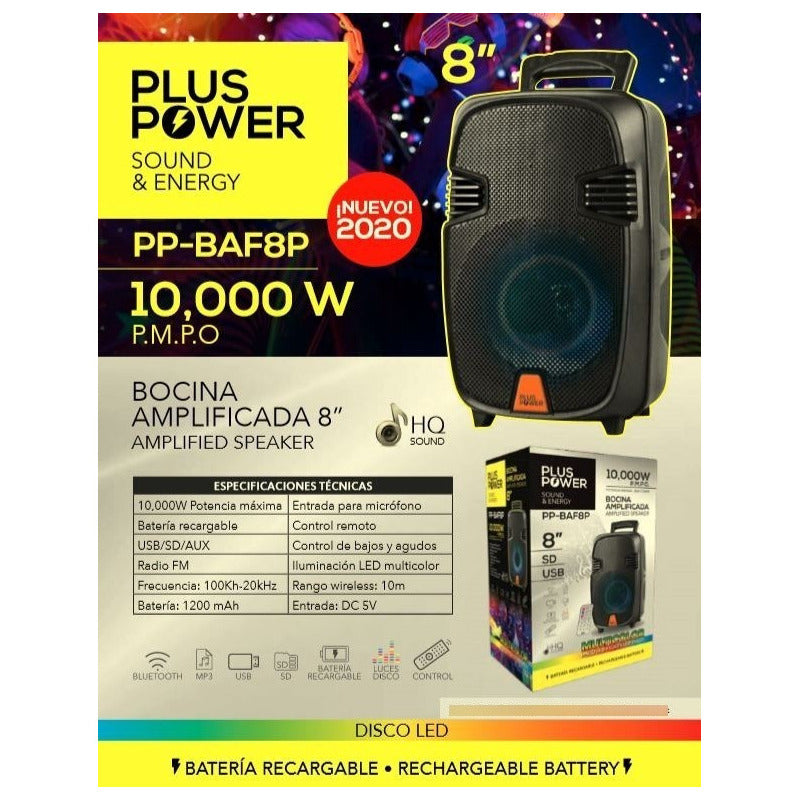 Bocina Plus Power Pp-baf Pp-baf8p Portátil Con Bluetooth Color Negro
