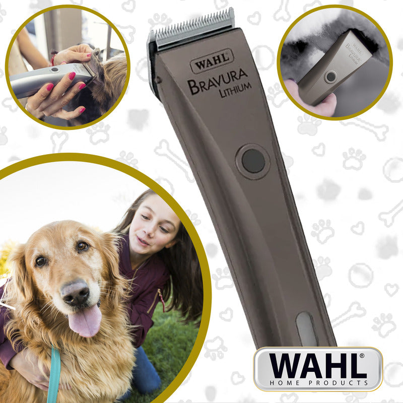 Bravura Lithium Wahl Pet, Maquina Rasuradora De Perros Profesional Inalámbrica, Color Gris, Cuchillas 5 En 1, 90 Minutos De Autonomía