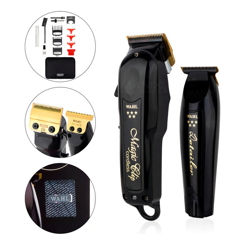 Maquinas Para Cortar Cabello Barber Combo Black Cordless Wahl Con Holograma De Autenticidad Trimmer Detailer Li + Clipper Magic Clip Para Barberías Y Estéticas