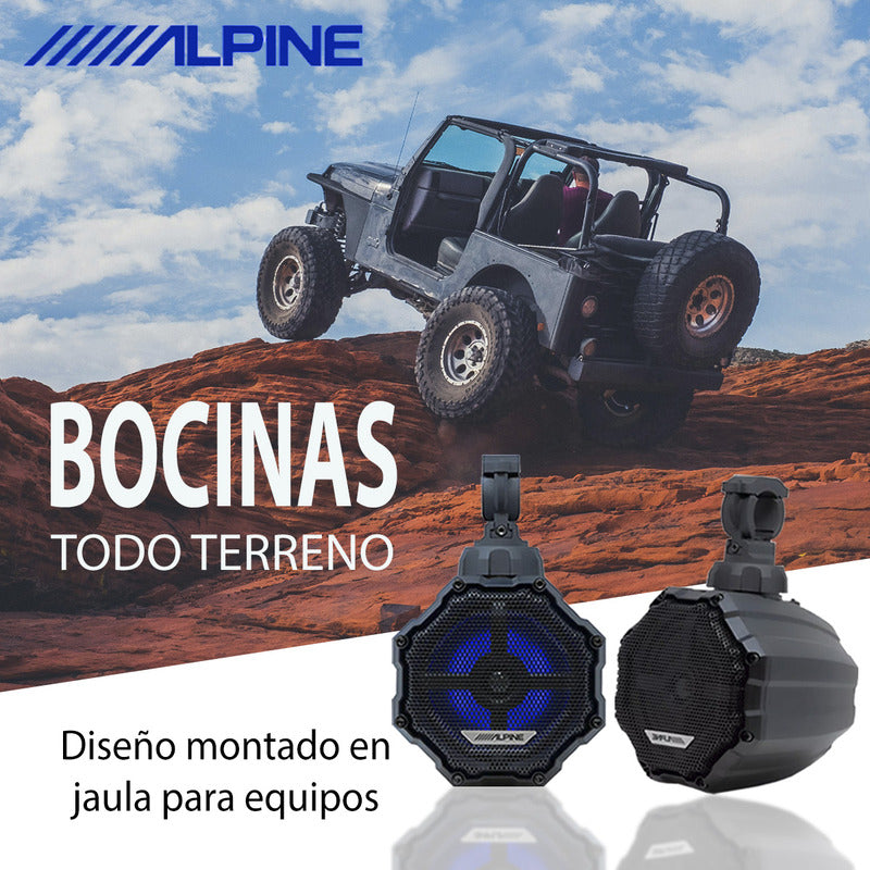Bocinas Alpine 6.5 Para Cuatrimoto, Rzr O Atv's Con Luz Rgb, Bocinas Marinas Para Lancha Yate Resistentes A La Intemperie, Coaxial De 2 Vías Todo Terreno