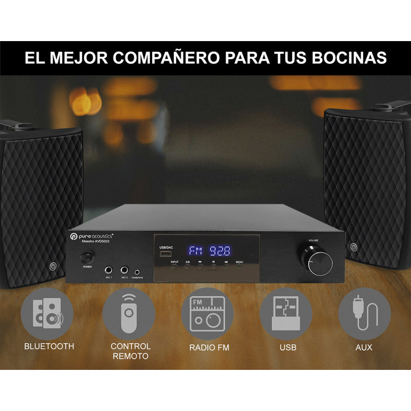 Amplificador De Audio Pure Acoustics Avd5023 Bluetooth 2.1 Canales Negro