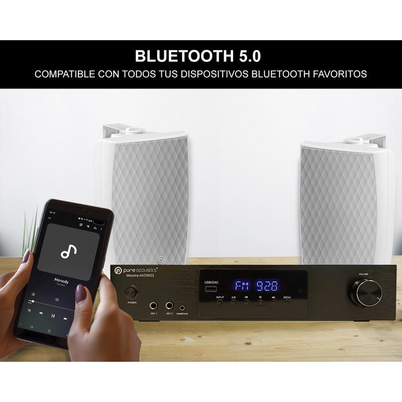 Amplificador De Audio Pure Acoustics Avd5023 Bluetooth 2.1 Canales Negro