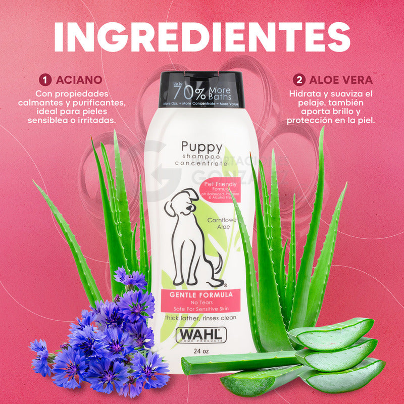 Shampoo Para Perros Wahl® Con Formula Natural De Aloe Aciano Y Glicerina Ideal Para Mascotas De Piel Sensible Puppy Uso En Todo Tipo De Razas