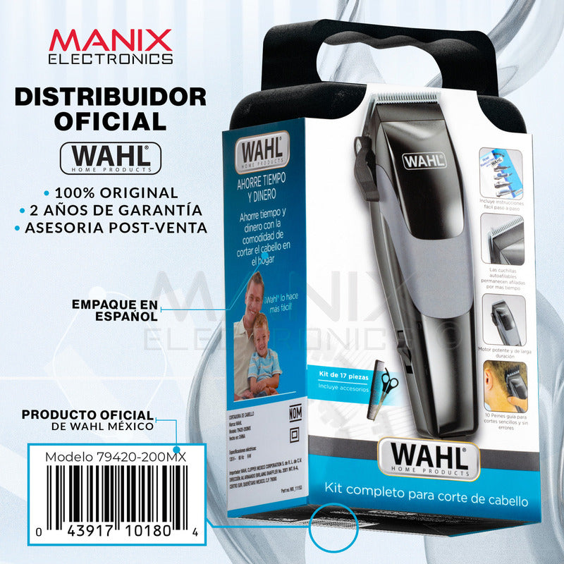Maquina Wahl Clipper Kit Completo Para Cortar Pelo 17 Piezas Color Negro
