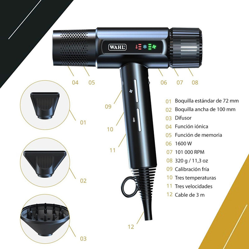 Secadora De Cabello Wahl Vanquish 3 Vel Pantalla Led