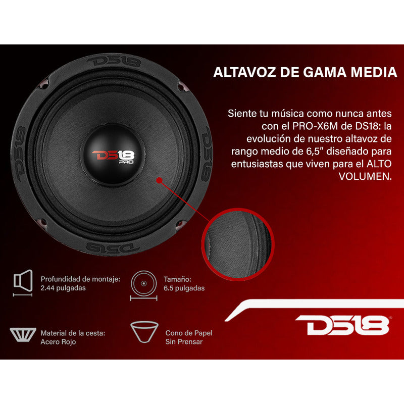 Altavoz Ds18 Medios 6 6.5 Pulgadas Woofer Pro X6m 450w Audio Auto Color Negro