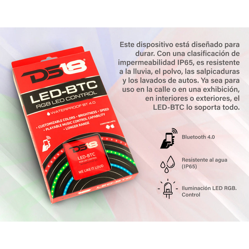 Control De Tira Led Rgb Ds18 Led-btc Bluetooth 4.0 Impermeable Ip65 Hecho Para Autos Barcos O Powersports 5 Amperios