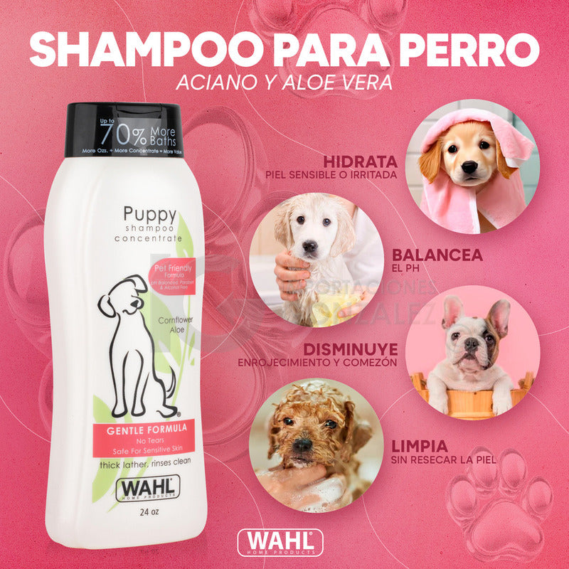 Shampoo Para Perros Wahl® Con Formula Natural De Aloe Aciano Y Glicerina Ideal Para Mascotas De Piel Sensible Puppy Uso En Todo Tipo De Razas