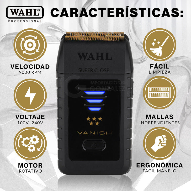 Máquina Afeitadora Wahl® Vanish Shaver Profesional Recargable Con Holograma De Autenticidad Para Bebería Color Negro