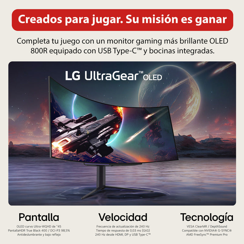 Monitor Gamer LG Ultragear 45 Curvo 45gs96qb Oled Bocinas Color Negro