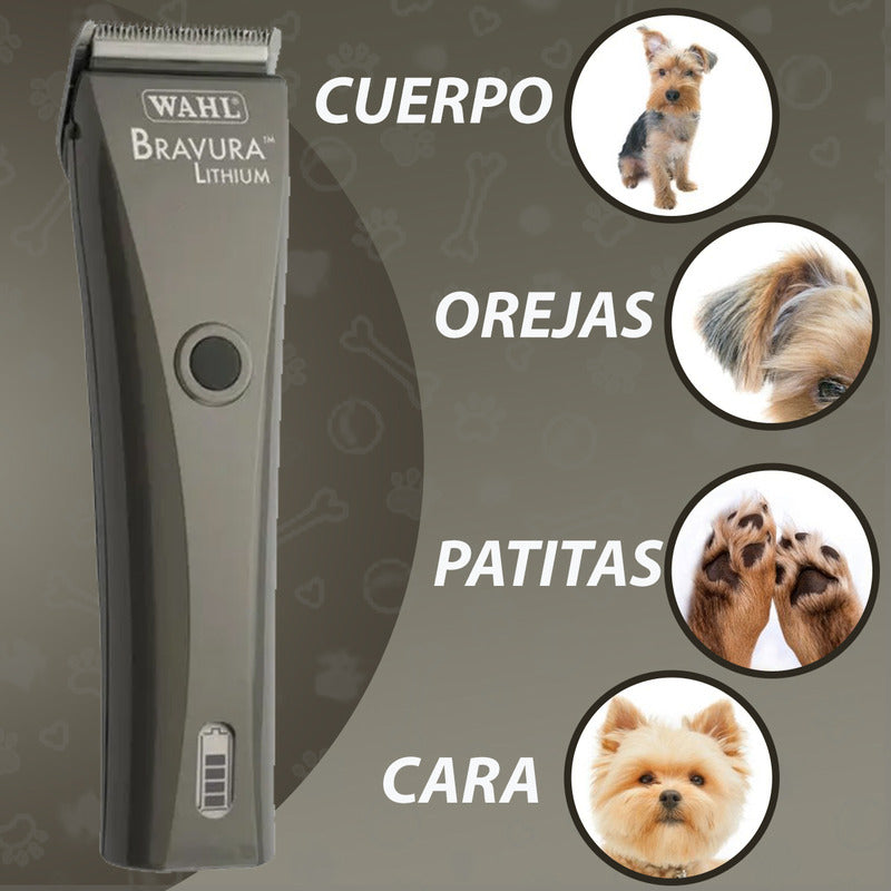 Bravura Lithium Wahl Pet, Maquina Rasuradora De Perros Profesional Inalámbrica, Color Gris, Cuchillas 5 En 1, 90 Minutos De Autonomía