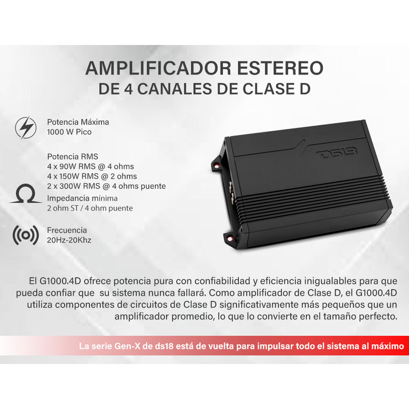 Amplificador Ds18 G1000.4 4 Canales Clase D 1000w Max Color Negro