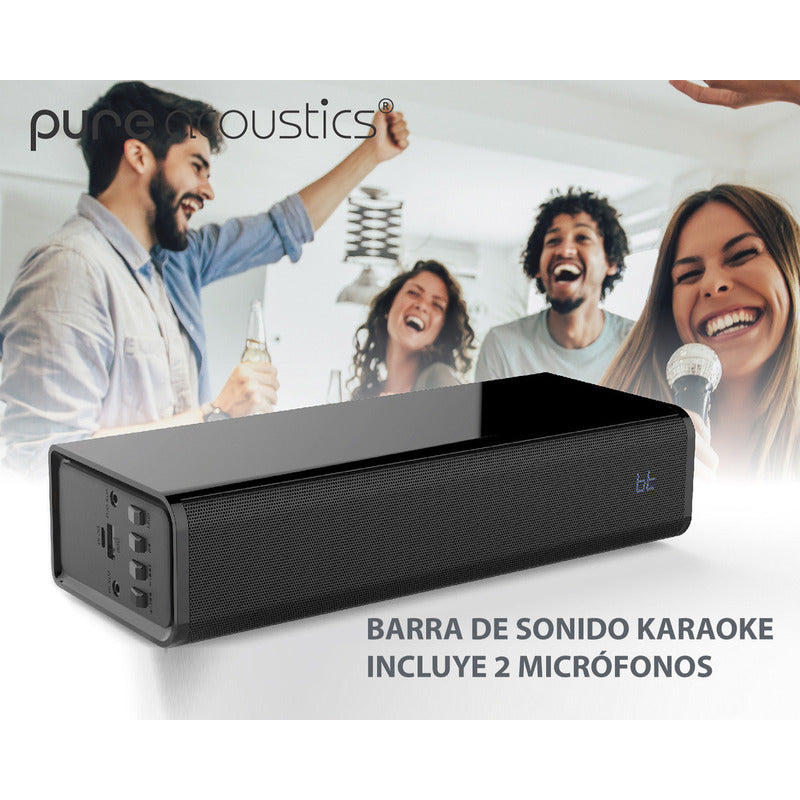 Bocina Portátil Pure Acoustics Singbar Con Karaoke Y 2 Micrófonos Color Negro