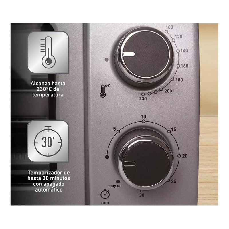Horno Tostador Mini T-fal, Acero Inoxidable, Hasta 4 Rebanadas, Timmer De 30 Minutos Con Auto Apagado, Alcanza Hasta 230 Grados, Perfecto Para Preparaciones Rápidas
