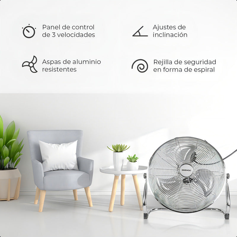 Ventilador De Piso Daewoo Cromado 16pul 3vel Aspas Aluminio