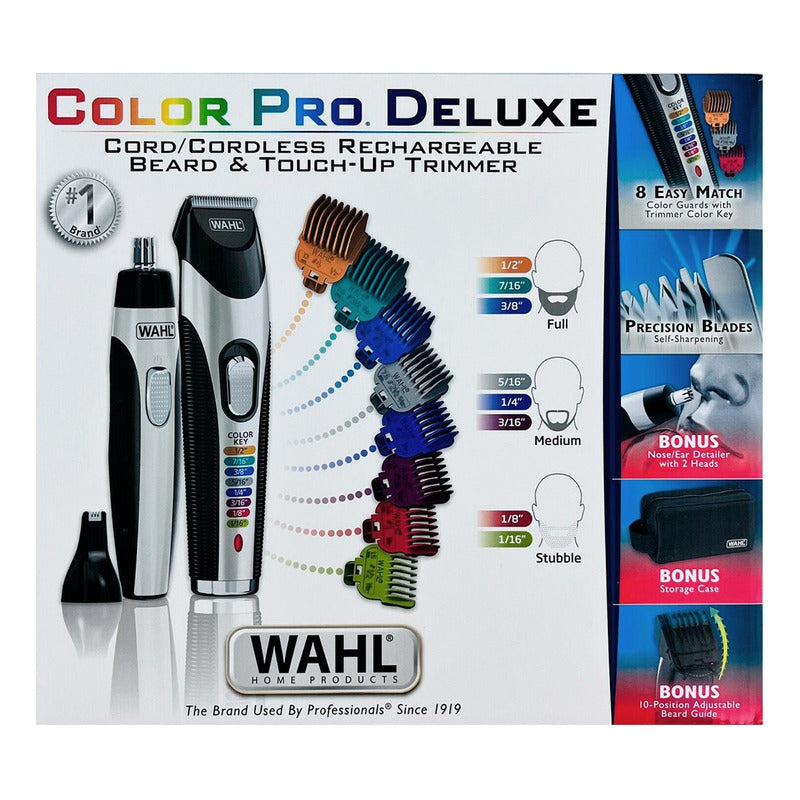 Combo Wahl Pro Deluxe Maquinas Para Barba Bigote Nariz Oidos