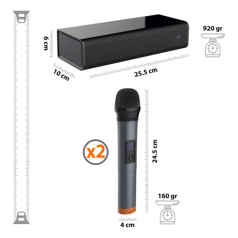 Bocina Portátil Pure Acoustics Singbar Con Karaoke Y 2 Micrófonos Color Negro