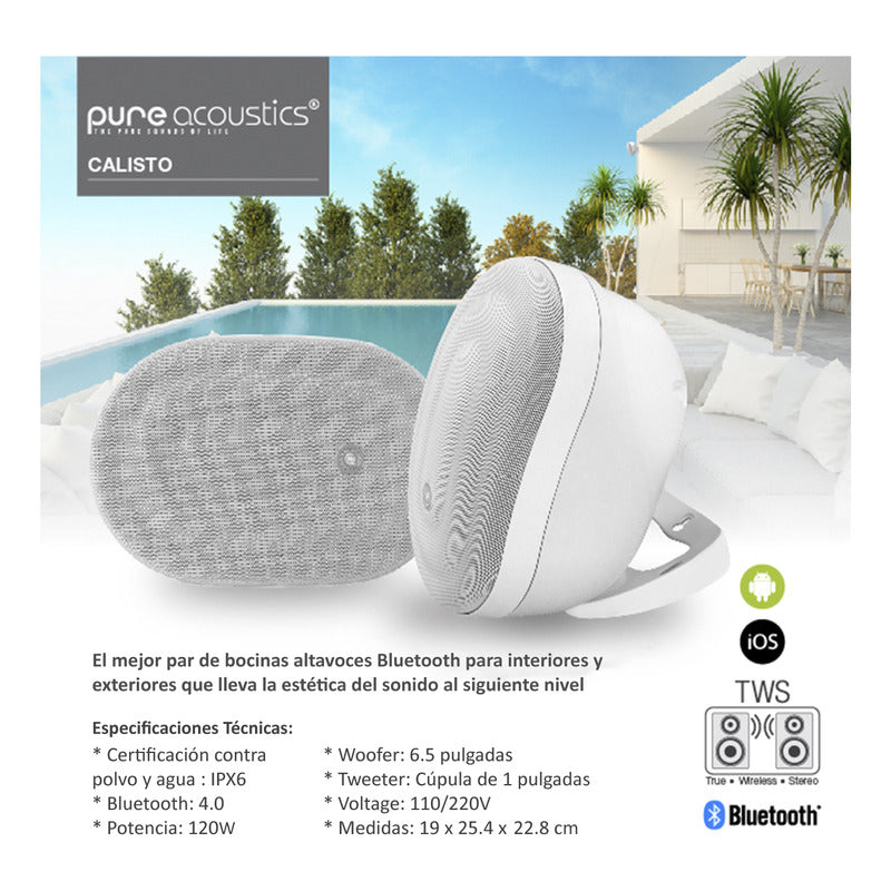 Bocinas Para Exterior Pure Acoustics Bluetooth Ipx6 120w