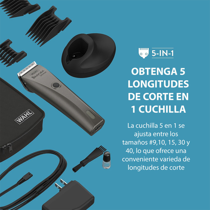 Bravura Lithium Wahl Pet, Maquina Rasuradora De Perros Profesional Inalámbrica, Color Gris, Cuchillas 5 En 1, 90 Minutos De Autonomía