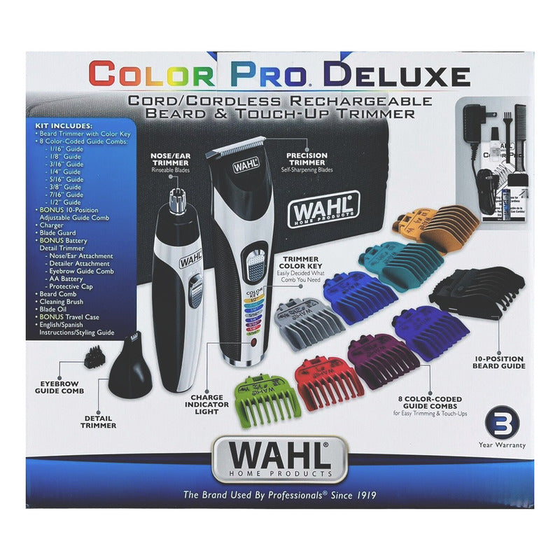 Combo Wahl Pro Deluxe Maquinas Para Barba Bigote Nariz Oidos