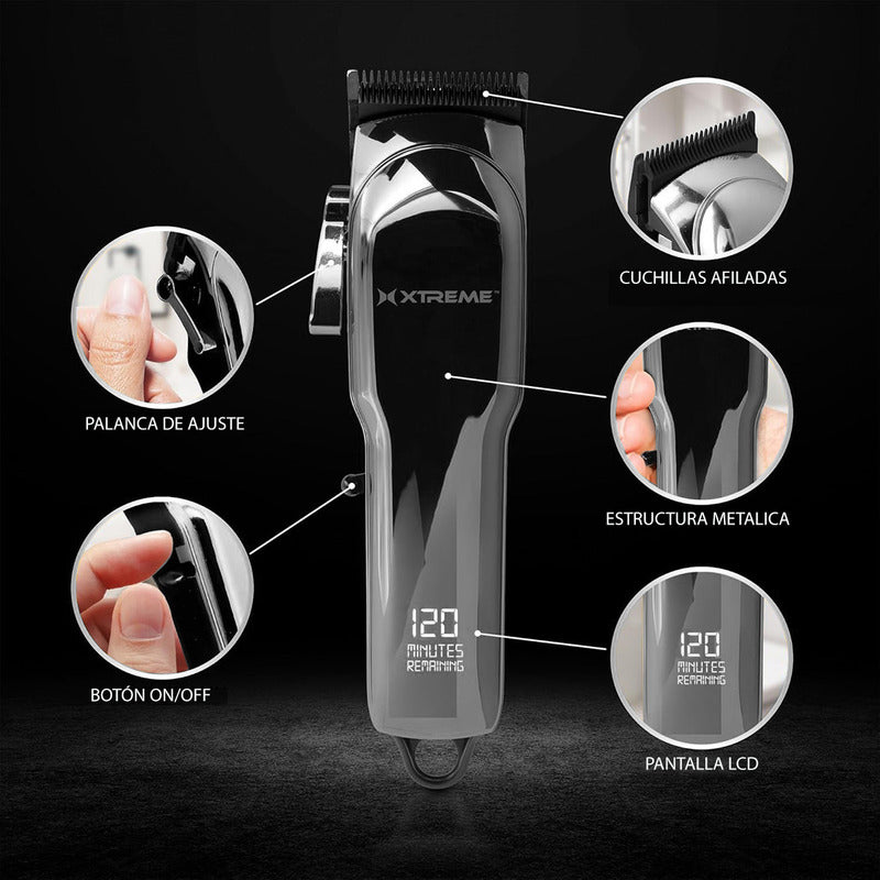 Máquina Rasuradora Barba Y Cabello Xtreme Pro 6 Guías Pantalla Lcd Recargable