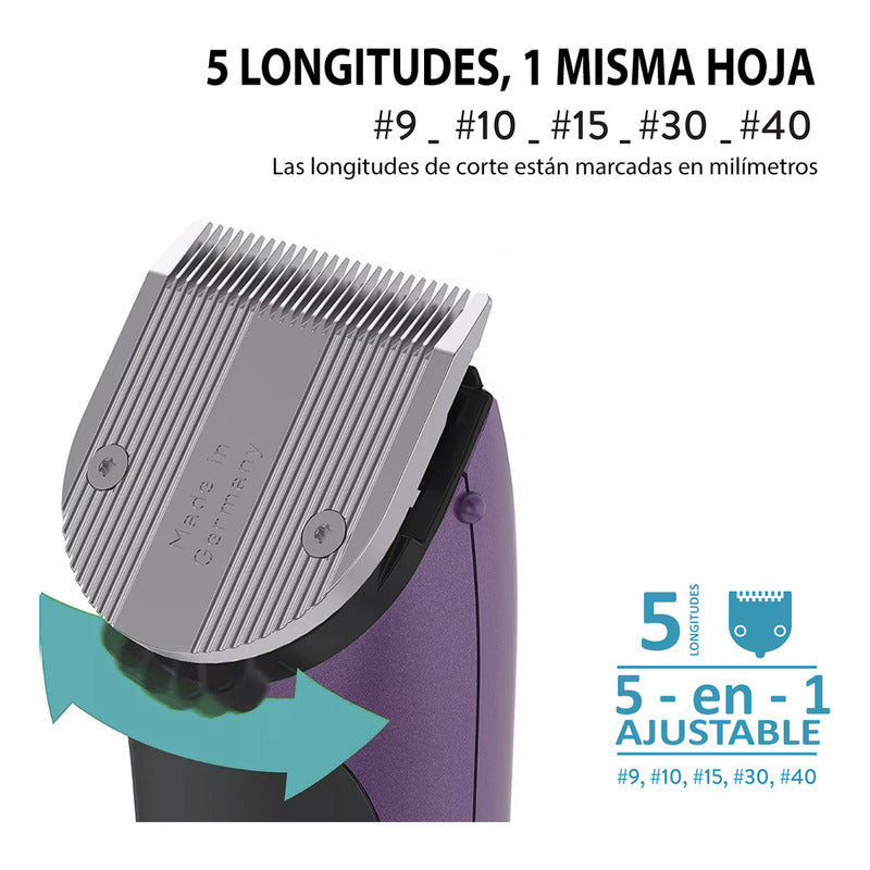 Bravura Lithium Wahl Pet Maquina Rasuradora De Perros Profesional Inalámbrica Morada Cuchillas 5 En 1 90 Minutos De Autonomía Violeta Oscuro