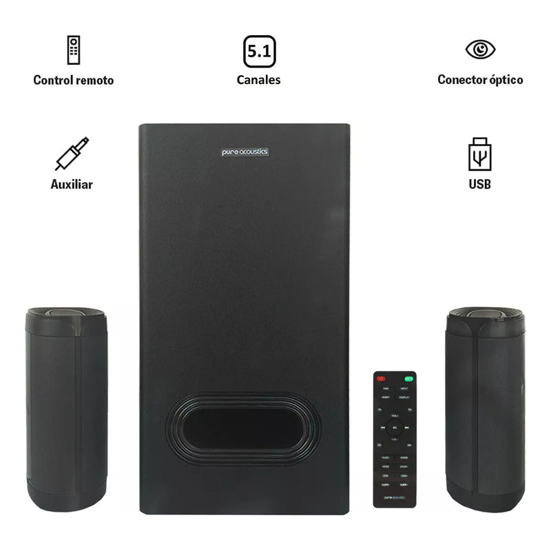 Barra De Sonido Pure Acoustics Para Smart Tv Con Subwoofer Y Bocinas Bluetooth 210w Cine En Casa
