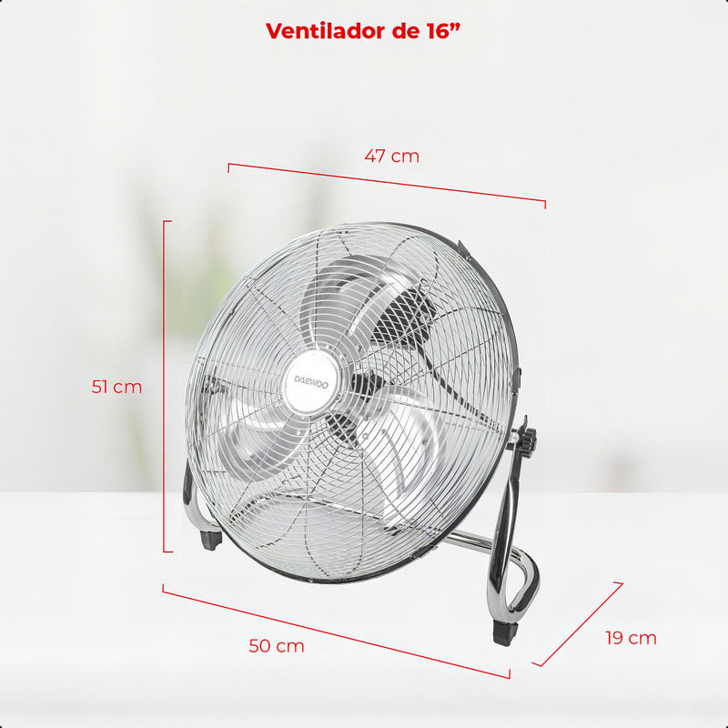 Ventilador De Piso Daewoo Cromado 16pul 3vel Aspas Aluminio