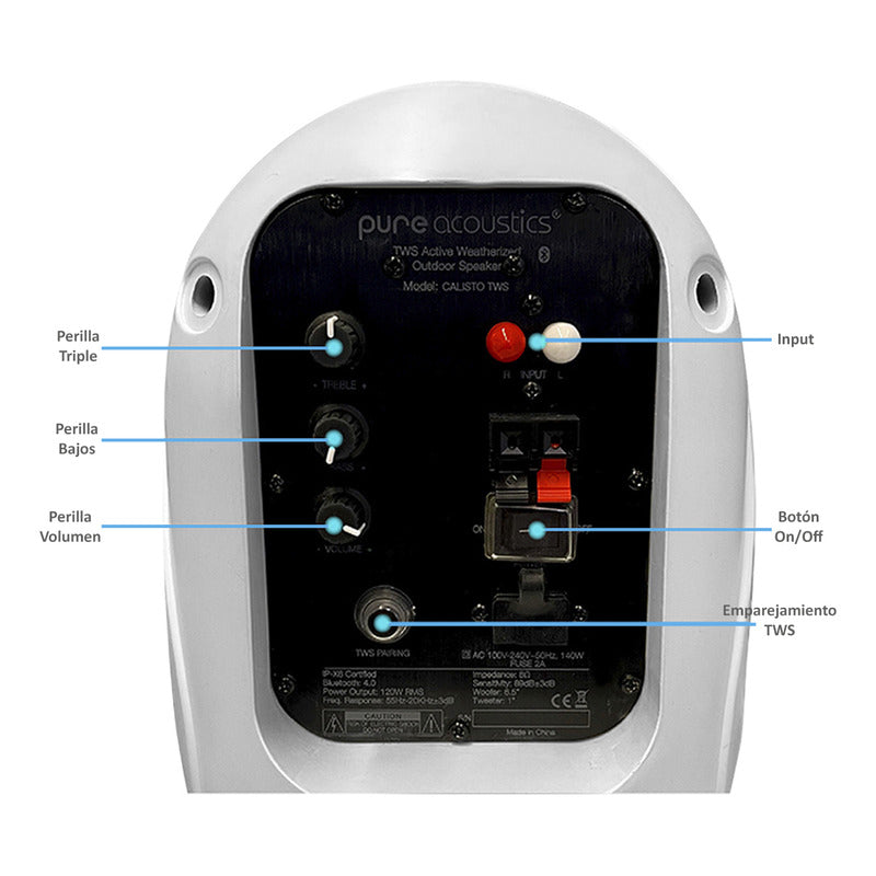 Bocinas Para Exterior Pure Acoustics Bluetooth Ipx6 120w