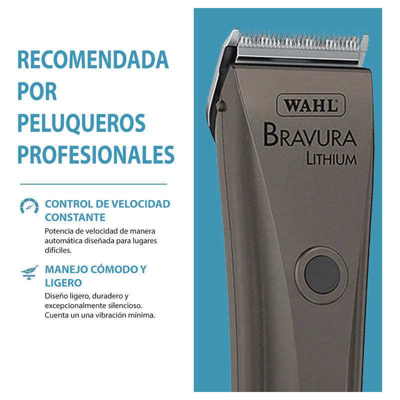 Bravura Lithium Wahl Pet, Maquina Rasuradora De Perros Profesional Inalámbrica, Color Gris, Cuchillas 5 En 1, 90 Minutos De Autonomía