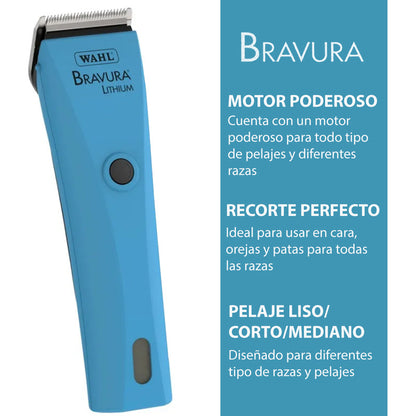 Bravura Lithium Wahl Pet, Maquina Rasuradora De Perros Profesional Inalámbrica, Turquesa, Cuchillas 5 En 1, 90 Minutos De Autonomía