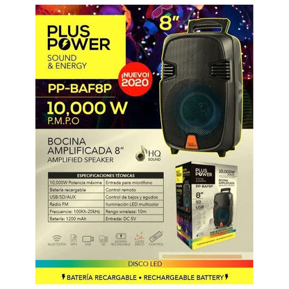 Bocina Plus Power Pp-baf Pp-baf8p Portátil Con Bluetooth Color Negro