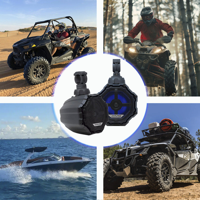 Bocinas Alpine 6.5  Para Cuatrimoto, Rzr O Atv's Con Luz Rgb, Bocinas Marinas Para Lancha Yate Resistentes A La Intemperie, Coaxial De 2 Vías Todo Terreno