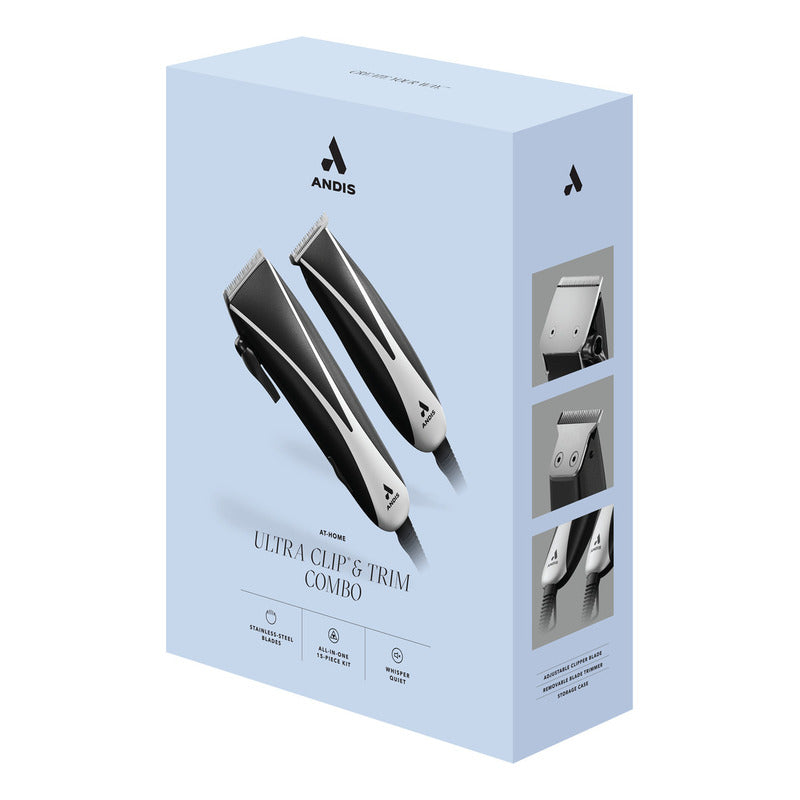 Kit De Maquinas Recortadoras De Cabello Andis Ultra Clip & Trim Combo, Modelo Pm-10/cpt, Kit De 15 Piezas, Cuchillas De Acero Inoxidable