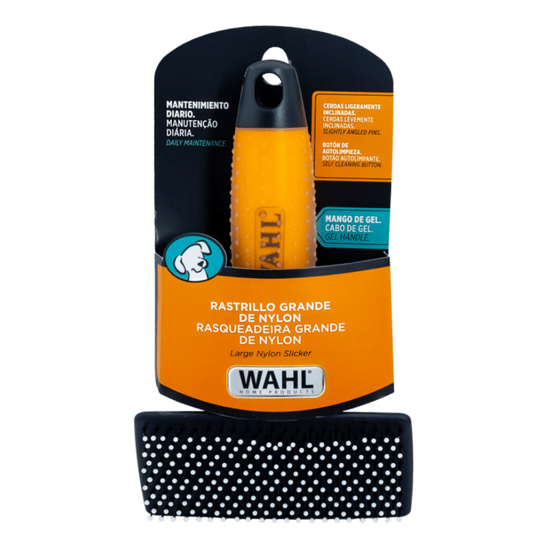 Cepillo Para Perros Y Gatos Grande En Forma De Rastrillo Con Mango De Gel Texturizado Professional Wahl® Ideal Para Mascotas De Pelo Largo Y Mediano Color Negro/naranja