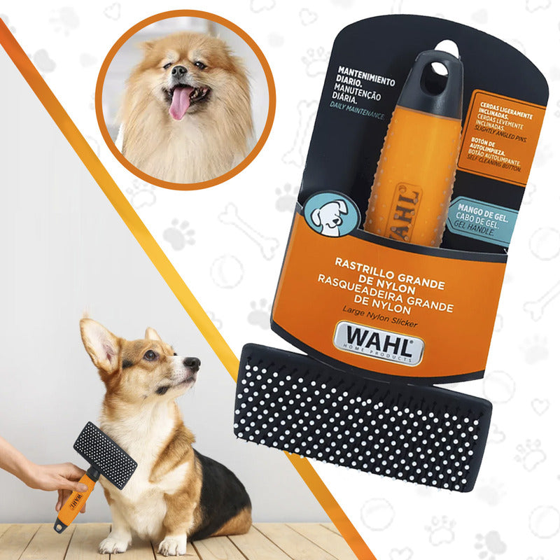 Cepillo Para Perros Y Gatos Grande En Forma De Rastrillo Con Mango De Gel Texturizado Professional Wahl® Ideal Para Mascotas De Pelo Largo Y Mediano Color Negro/naranja
