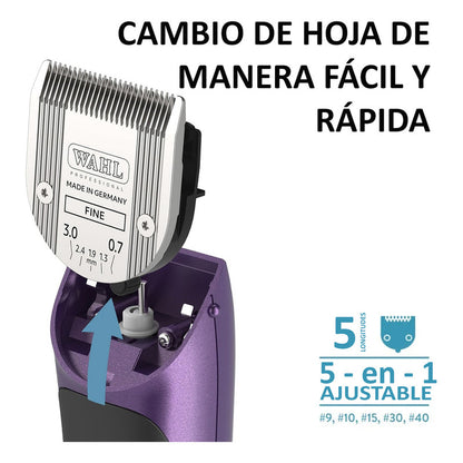 Bravura Lithium Wahl Pet Maquina Rasuradora De Perros Profesional Inalámbrica Morada Cuchillas 5 En 1 90 Minutos De Autonomía Violeta Oscuro