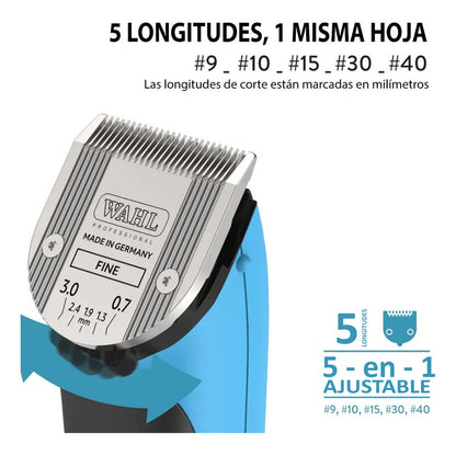 Bravura Lithium Wahl Pet, Maquina Rasuradora De Perros Profesional Inalámbrica, Turquesa, Cuchillas 5 En 1, 90 Minutos De Autonomía