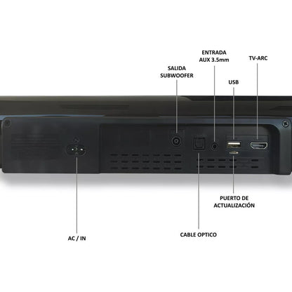 Barra De Sonido Pure Acoustics Para Smart Tv Con Subwoofer Y Bocinas Bluetooth 210w Cine En Casa