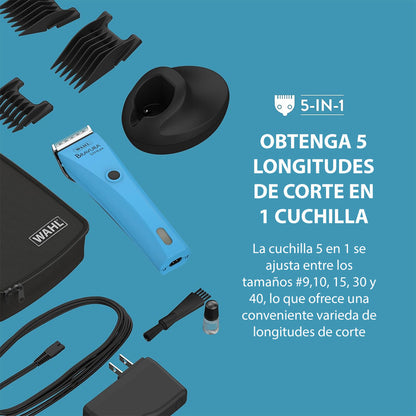 Bravura Lithium Wahl Pet, Maquina Rasuradora De Perros Profesional Inalámbrica, Turquesa, Cuchillas 5 En 1, 90 Minutos De Autonomía