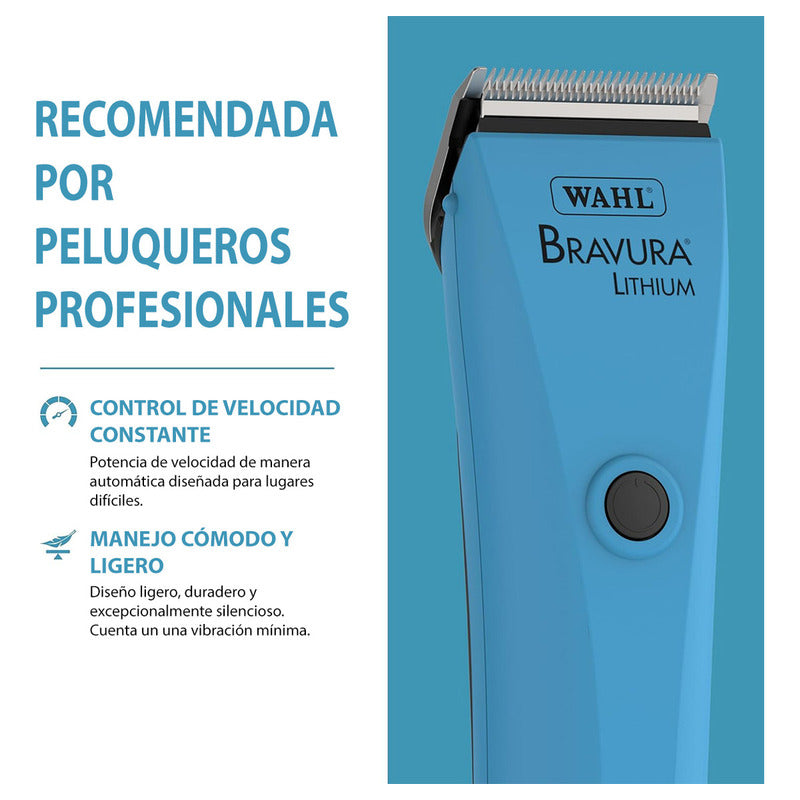 Bravura Lithium Wahl Pet, Maquina Rasuradora De Perros Profesional Inalámbrica, Turquesa, Cuchillas 5 En 1, 90 Minutos De Autonomía