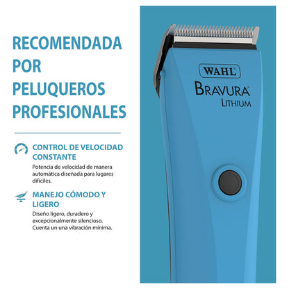 Bravura Lithium Wahl Pet, Maquina Rasuradora De Perros Profesional Inalámbrica, Turquesa, Cuchillas 5 En 1, 90 Minutos De Autonomía