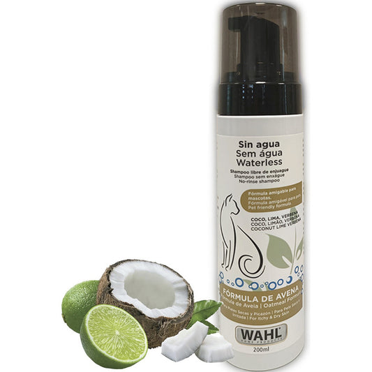 Shampoo Seco Para Gatos Wahl Libre De Enjuague Formula De Avena Fragancia Coco Lima Verbena