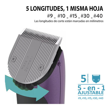 Bravura Lithium Wahl Pet Maquina Rasuradora De Perros Profesional Inalámbrica Morada Cuchillas 5 En 1 90 Minutos De Autonomía Violeta Oscuro