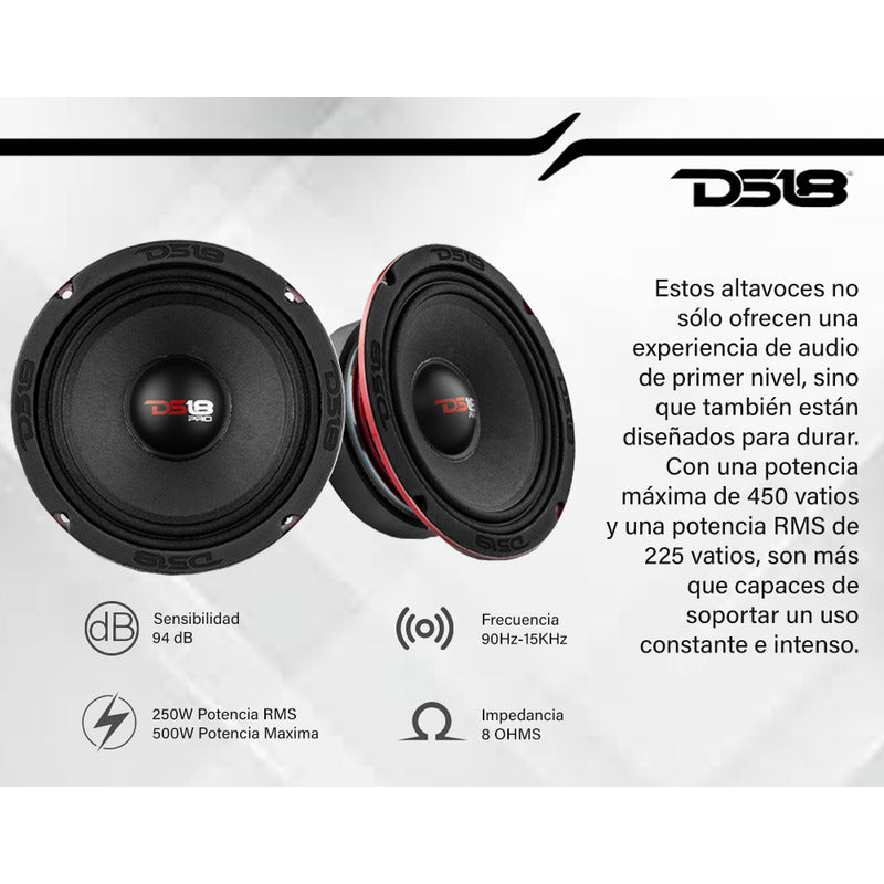 Altavoz Ds18 Medios 6 6.5 Pulgadas Woofer Pro X6m 450w Audio Auto Color Negro