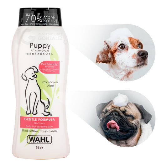 Shampoo Para Perros Wahl® Con Formula Natural De Aloe Aciano Y Glicerina Ideal Para Mascotas De Piel Sensible Puppy Uso En Todo Tipo De Razas