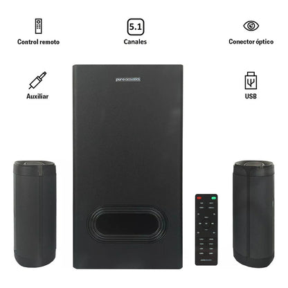 Barra De Sonido Pure Acoustics Para Smart Tv Con Subwoofer Y Bocinas Bluetooth 210w Cine En Casa