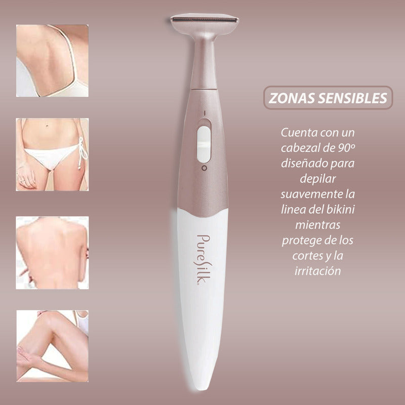 Depilador Pure Silk Trimmer Zona Intima Axilas Y Piernas Electrico Usa Bateria Aaa Sin Irritación
