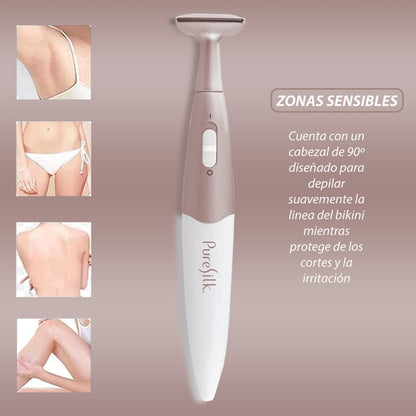 Depilador Pure Silk Trimmer Zona Intima Axilas Y Piernas Electrico Usa Bateria Aaa Sin Irritación